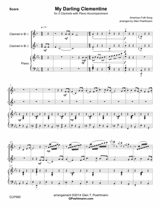 MY DARLING CLEMENTINE - CLARINET DUET with Piano Accompaniment (Grade 4-)