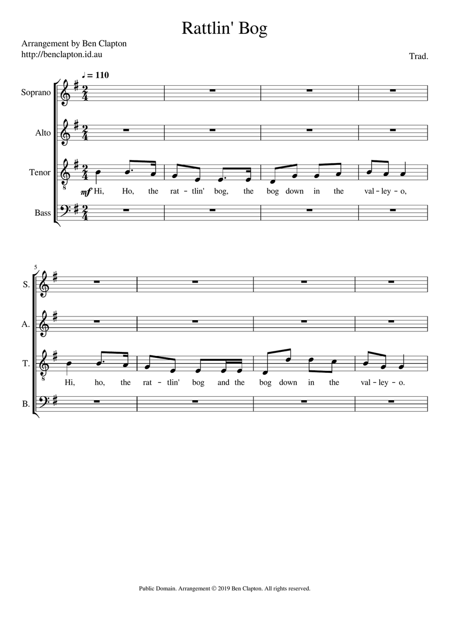 Rattlin' Bog 4-Part scores gallery preview page 1