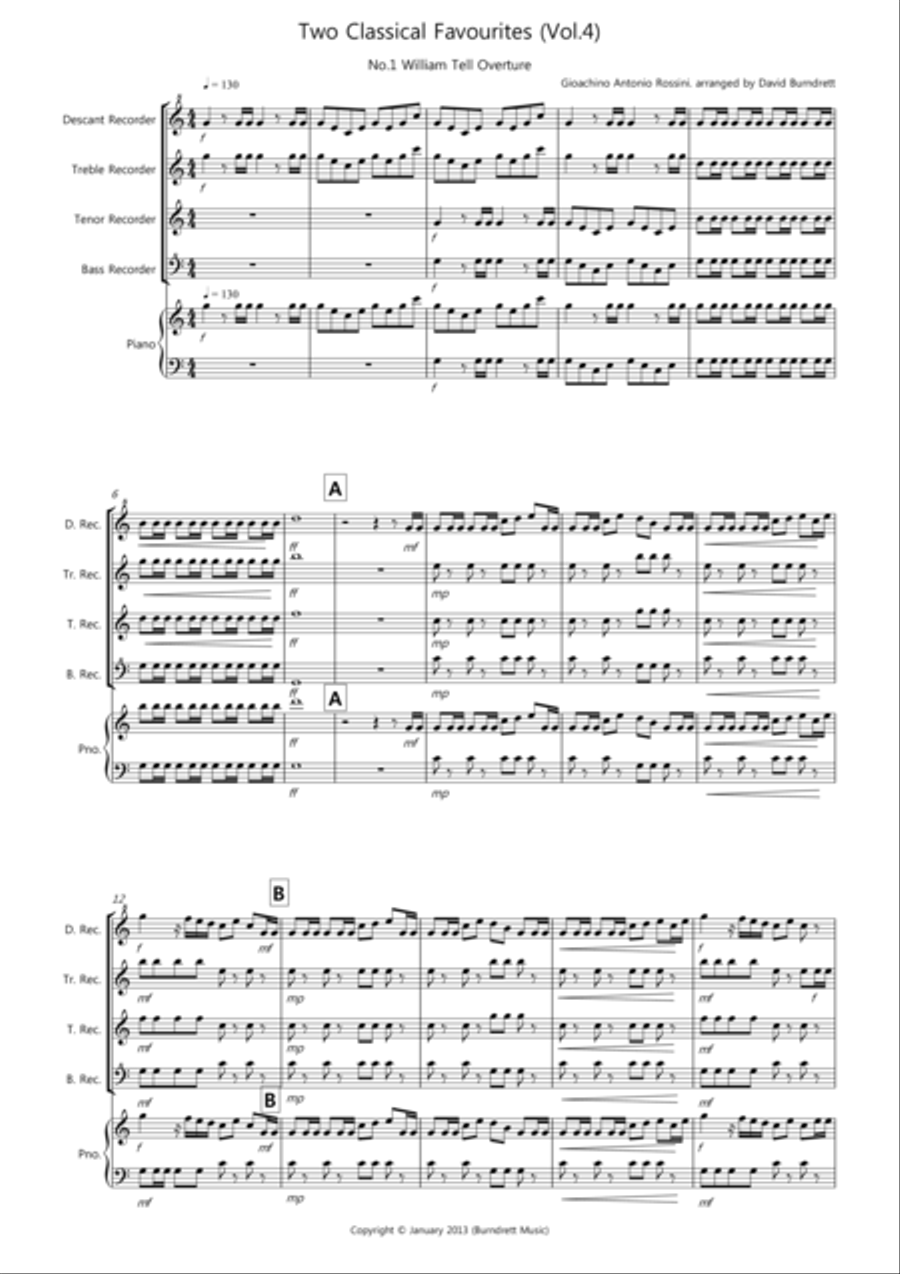 2 Classical Favourites for Recorder Quartet (volume four) Recorder scores gallery preview page 1