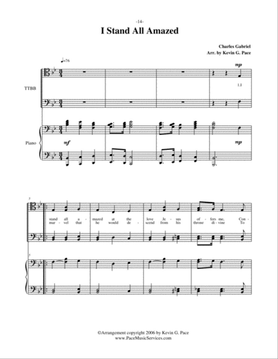 I Stand All Amazed - men's quartet or men's choir with piano accompaniment TTBB scores gallery preview page 2