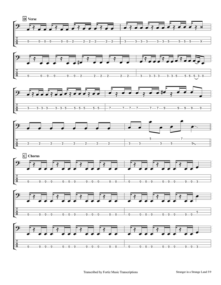 Stranger In A Strange Land Bass Guitar Tablature scores gallery preview page 5