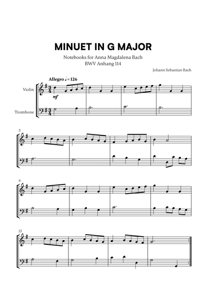 Minuet in G Major (BWV Anh. 114) (for Violin and Trombone) image number null