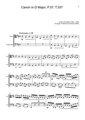 Book cover for Johann Pachelbel - Canon in D Major, P.37; T.337. For Viola and Violoncello. Score and Parts