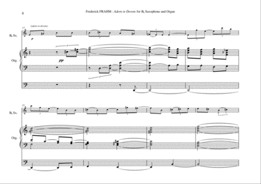 Frederick Frahm: Adoro Te Devote for Bb soprano or tenor saxophone and organ Small Ensemble scores gallery preview page 4