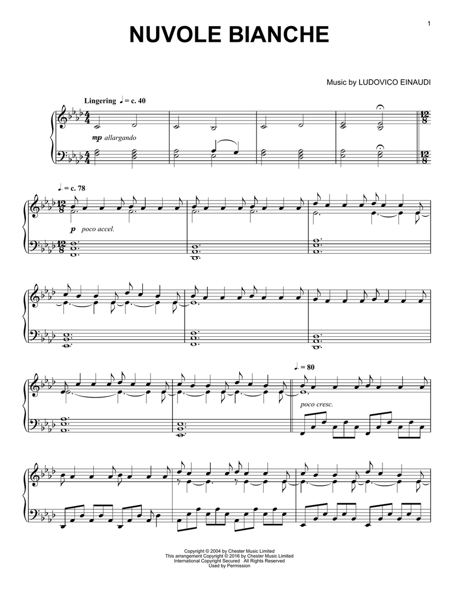 Nuvole Bianche Piano Solo scores gallery preview page 1