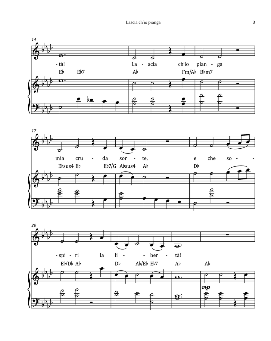 Lascia Ch'io Pianga by Händel - Contralto & Piano in A-flat Major with Chord Notation Chamber Music scores gallery preview page 3
