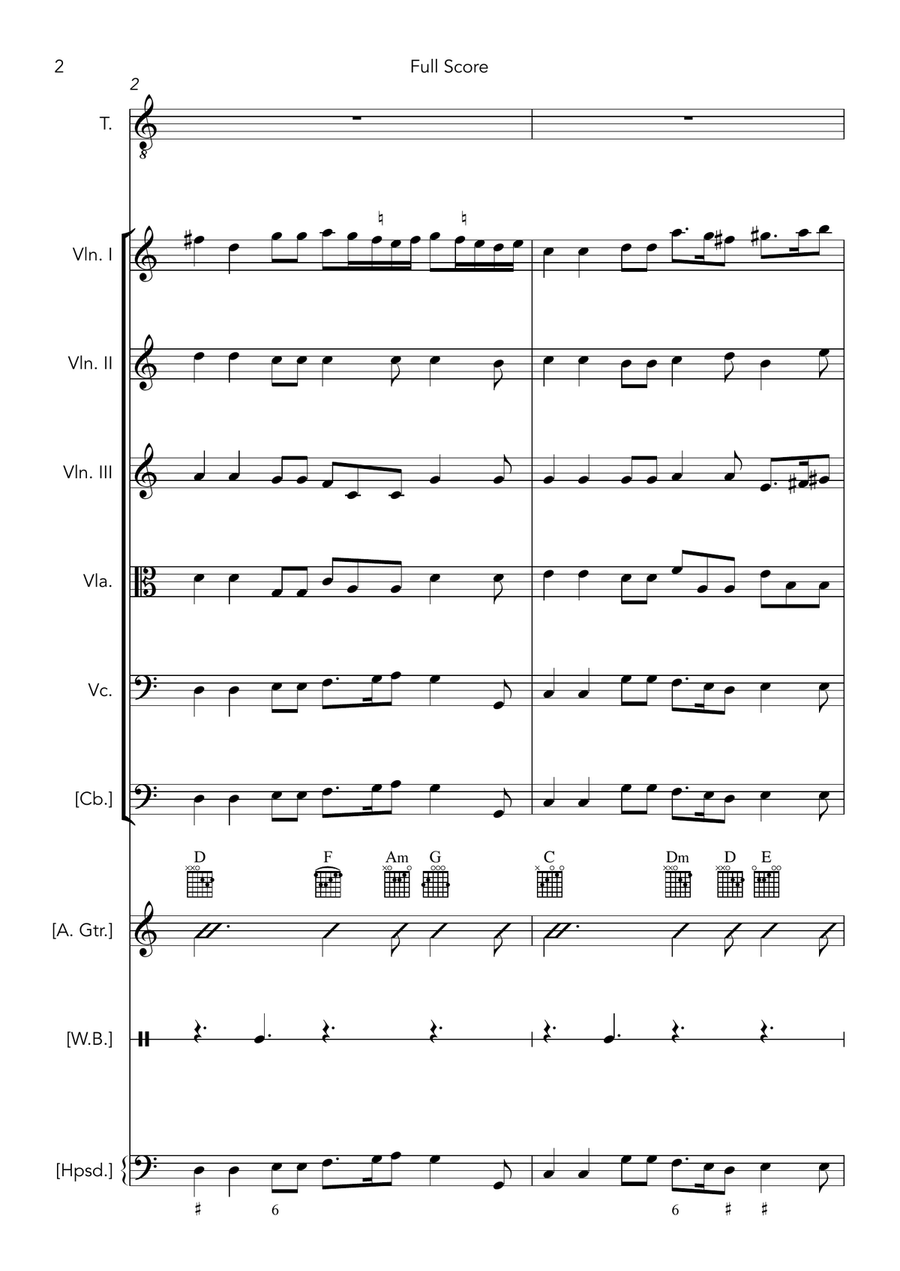Vi ricorda o boschi ombrosi (score and parts for tenor and strings, with editorial guitar, harpsicho String Orchestra scores gallery preview page 2
