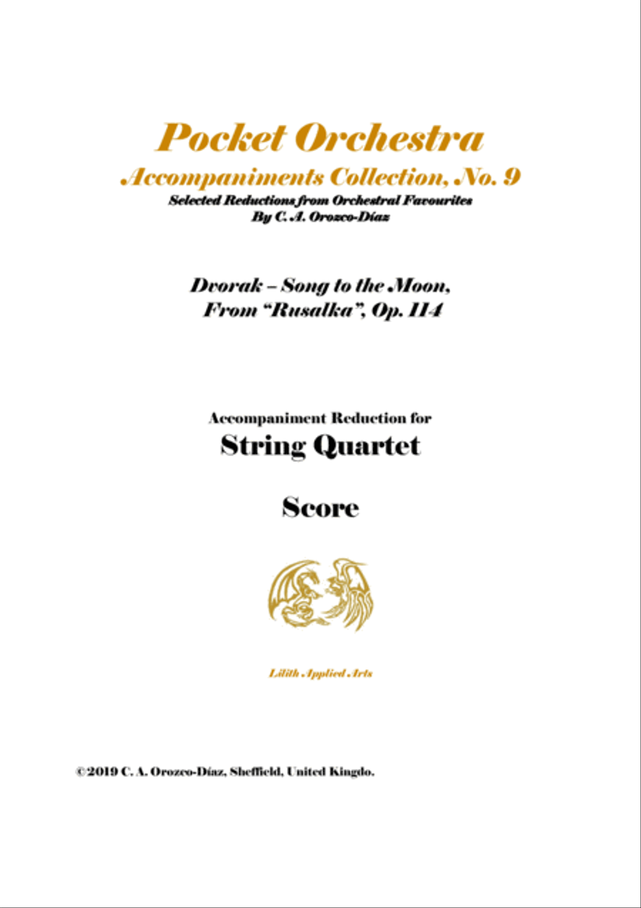 Dvorak - Song to the Moon from Rusalka, Op. 114 - Reduction for Soprano and String Quartet (SCORE) Small Ensemble scores gallery preview page 1