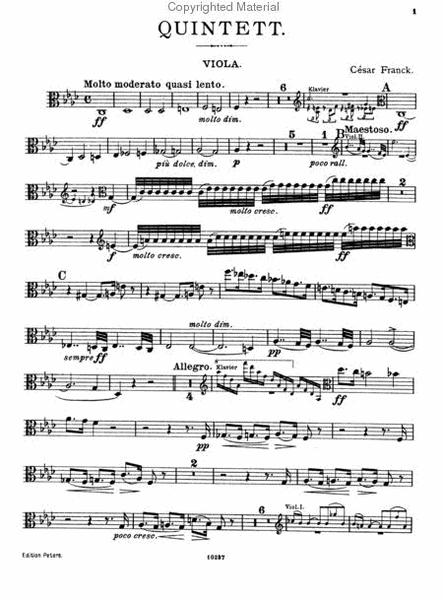 Piano Quintet by Cesar Auguste Franck Piano Quintet - Sheet Music