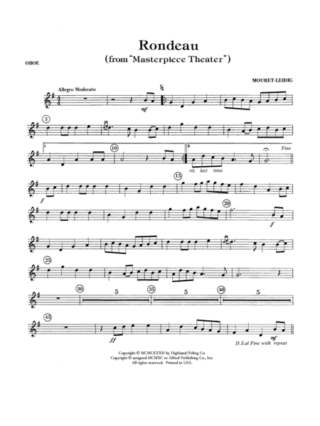 Rondeau (Theme from Masterpiece Theatre): Oboe