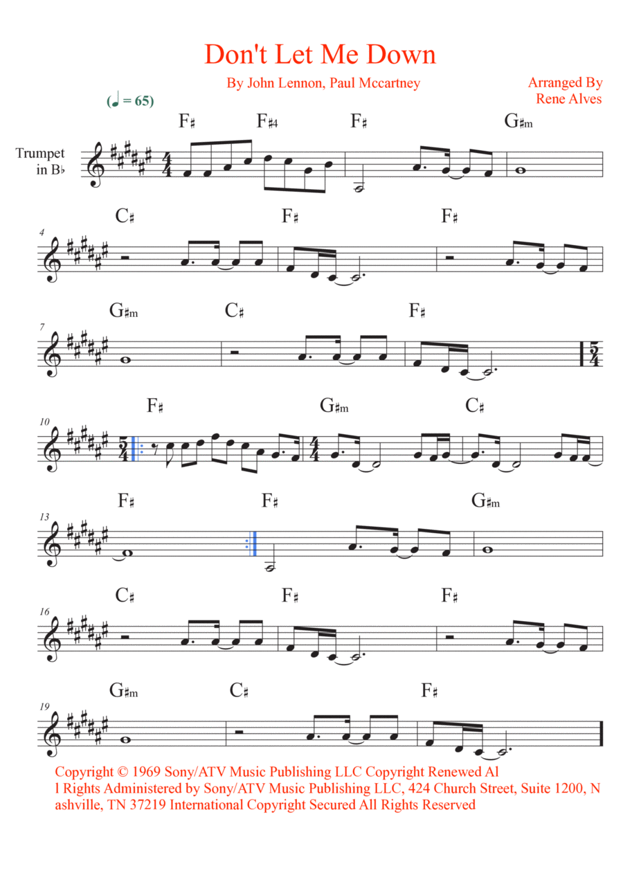 Don't Let Me Down Trumpet Solo scores gallery preview page 1