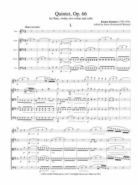 Flute Quintet, Op. 66, for Flute, Violin, Two Violas and Cello image number null