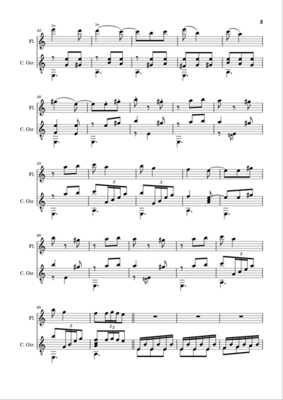 Spanish Popular Song - El Vito. Arrangement for Flute and Classical Guitar Flute scores gallery preview page 3