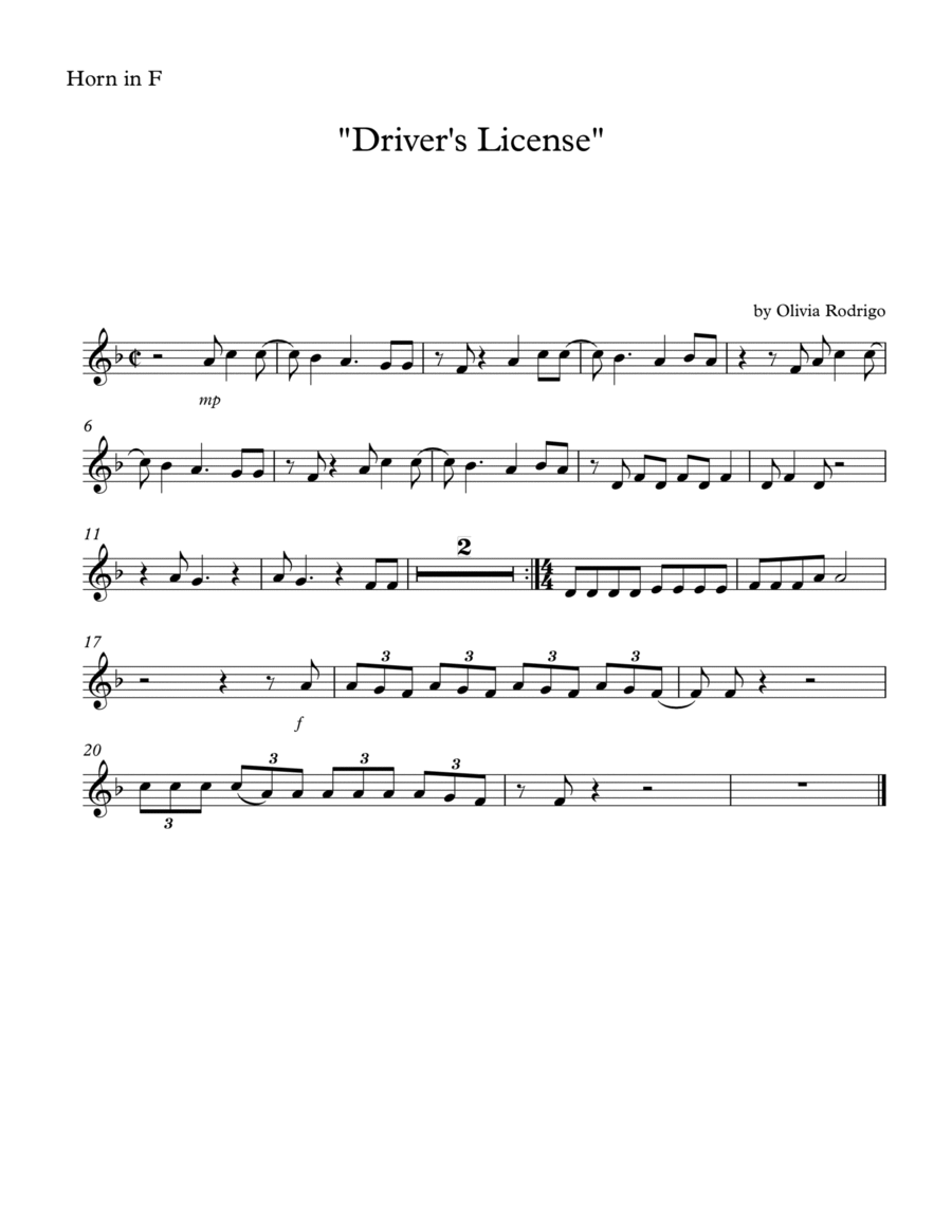 Drivers License Horn Solo scores gallery preview page 1