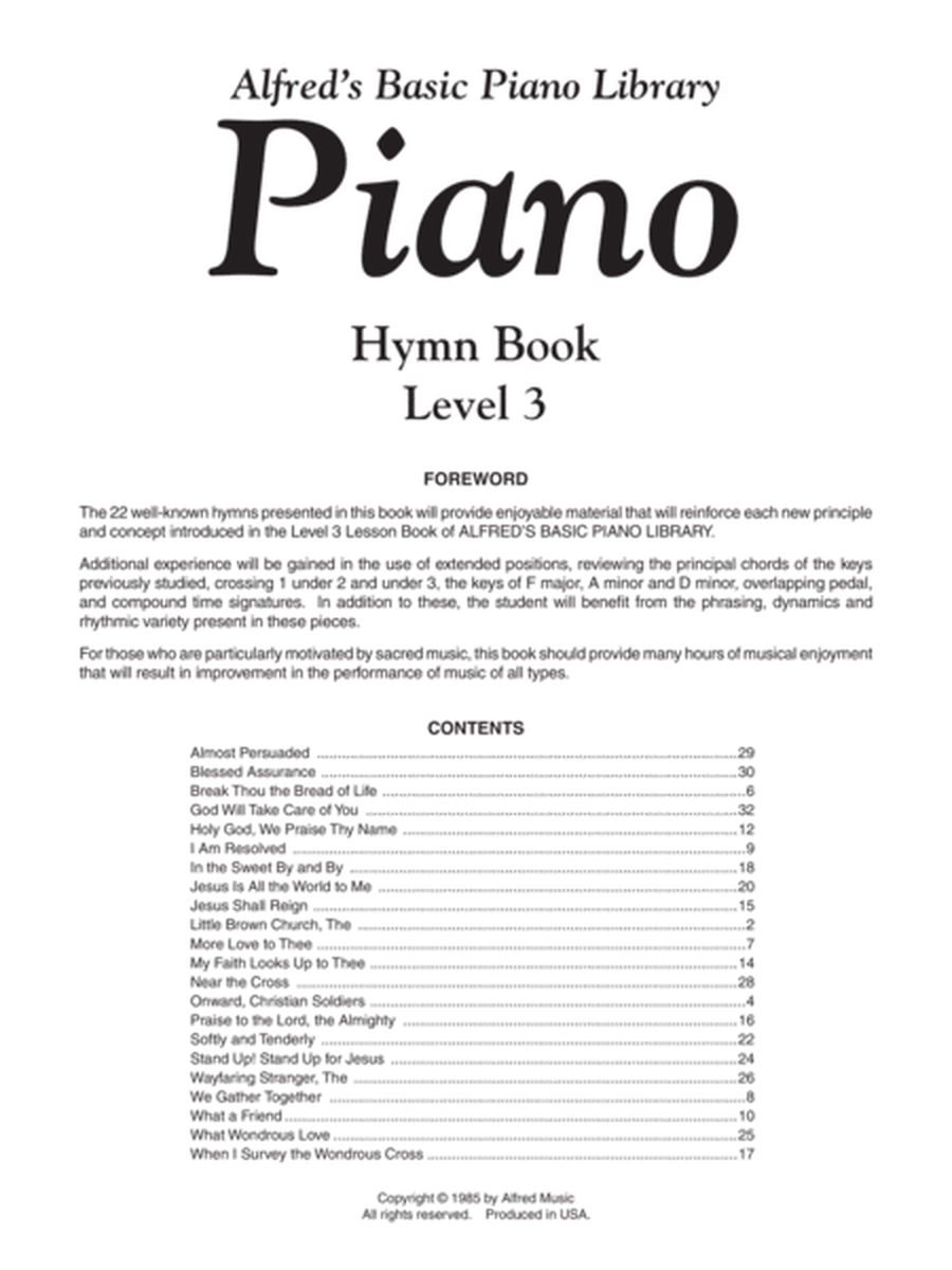 Alfred's Basic Piano Course Hymn Book, Level 3