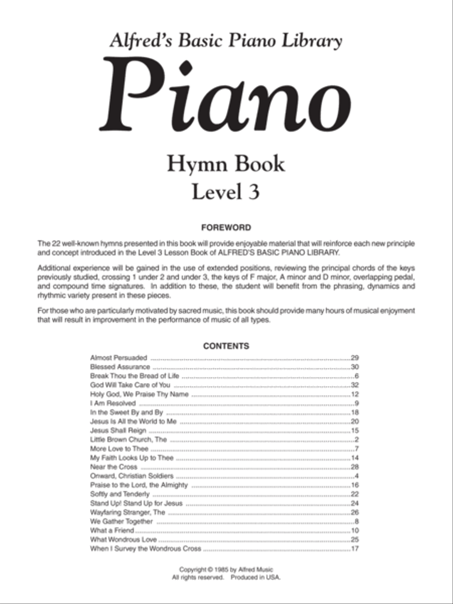 Alfred's Basic Piano Course Hymn Book, Level 3 Piano Method scores gallery preview page 2