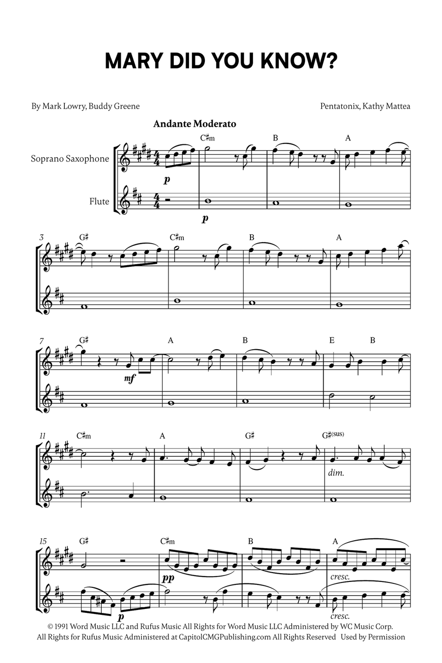 Mary, Did You Know? Woodwind Duet scores gallery preview page 1