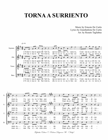 TORNA A SURRIENTO - Neapolitan folk song - For SATB Choir image number null