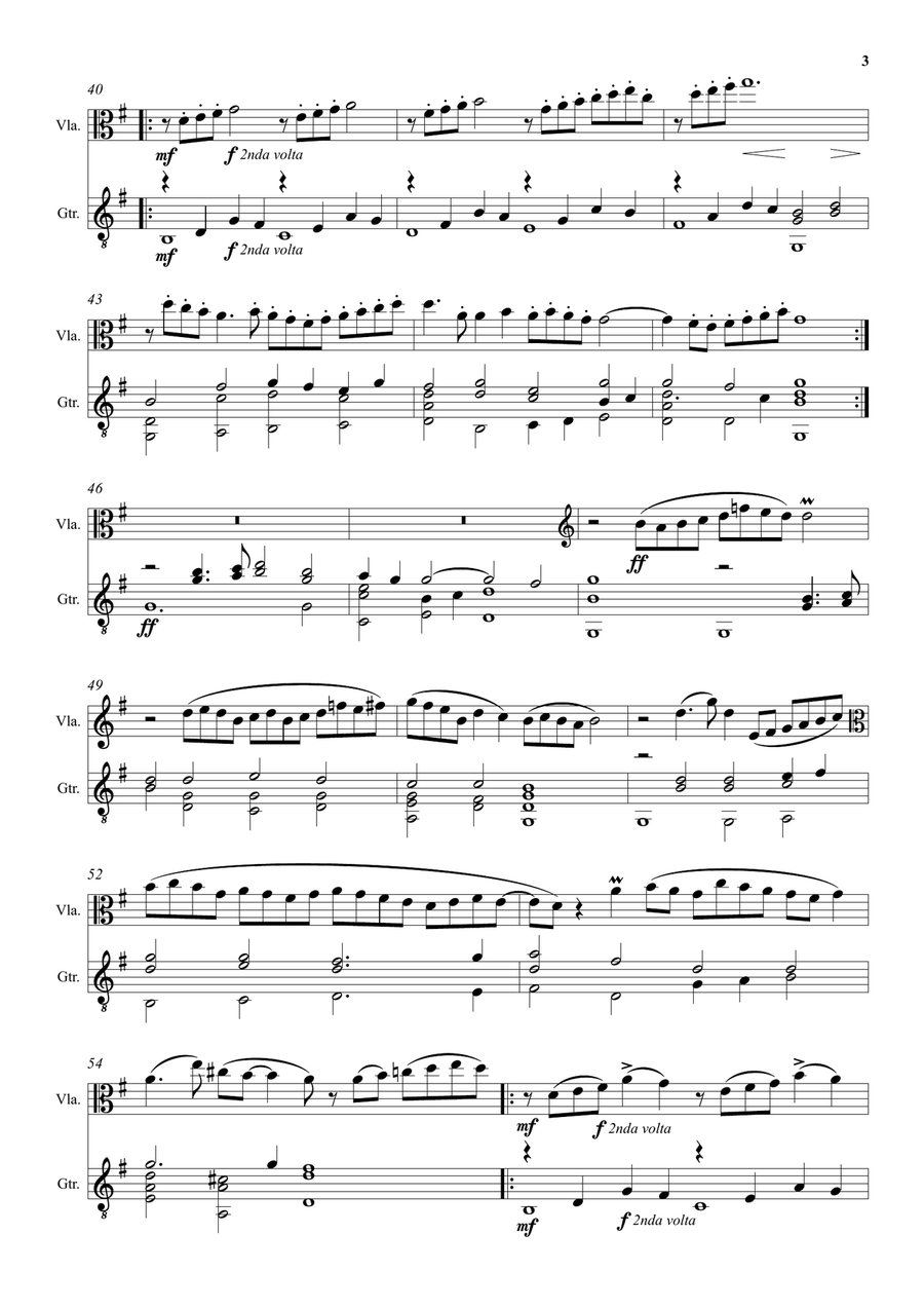 Come again sweet love doth now invite (John Dowland) arranged for viola and guitar String Duet scores gallery preview page 3