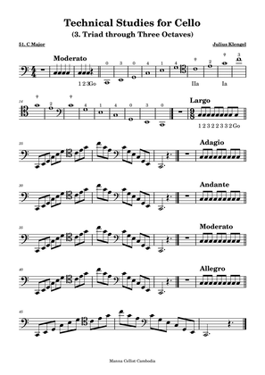 Technical Studies for Cello - C Major (Triad through Three Octaves)