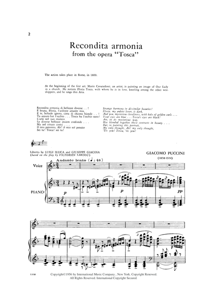 Recondita Armonia, From Tosca (T.)