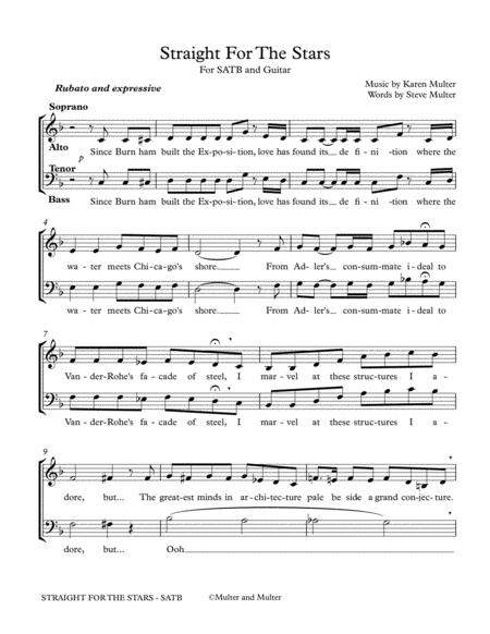 Straight For The Stars SATB and Guitar image number null