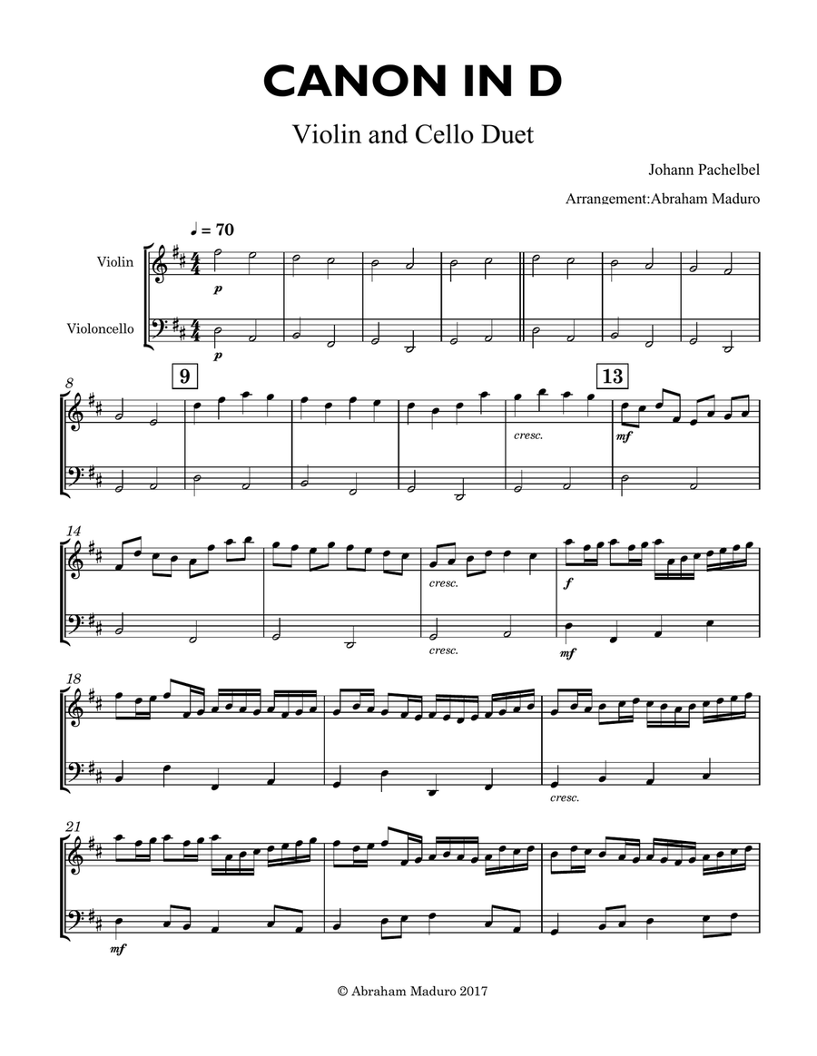 Canon In D Violin Cello Duet String Duet scores gallery preview page 2