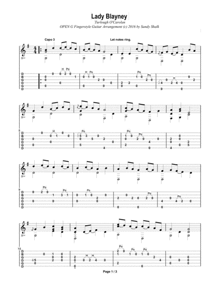 Lady Blayney (O'Carolan for OPEN G Fingerstyle Guitar) image number null