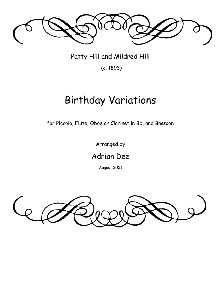 Birthday Variations for Wind Quartet (picc, fl, ob/cl, bsn) Woodwind Quartet scores gallery preview page 1