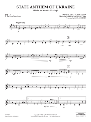 Book cover for State Anthem of Ukraine (Shche Ne Vmerla Ukrainy) (arr. Murtha) - Pt.5 - Eb Baritone Saxophone