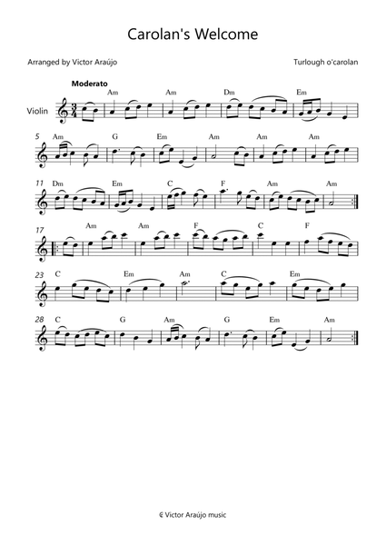 Carolan's Welcome - Violin Lead Sheet with Chord Symbols image number null