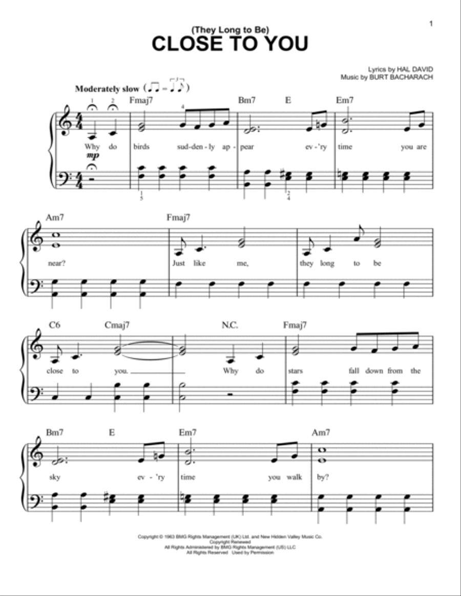 (They Long To Be) Close To You Easy Piano scores gallery preview page 1