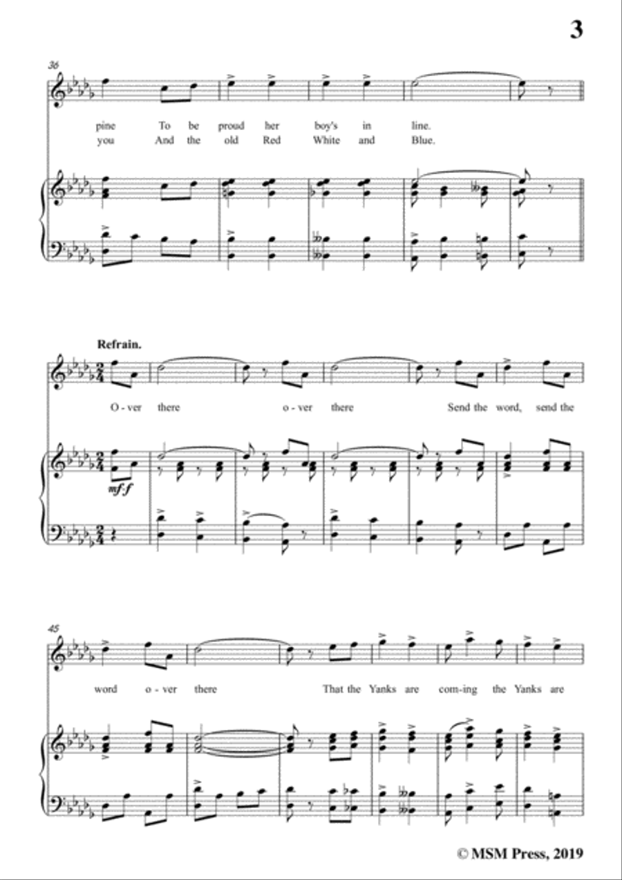 George M. Cohan-Over There,in D flat Major,for Voice&Piano Voice scores gallery preview page 5