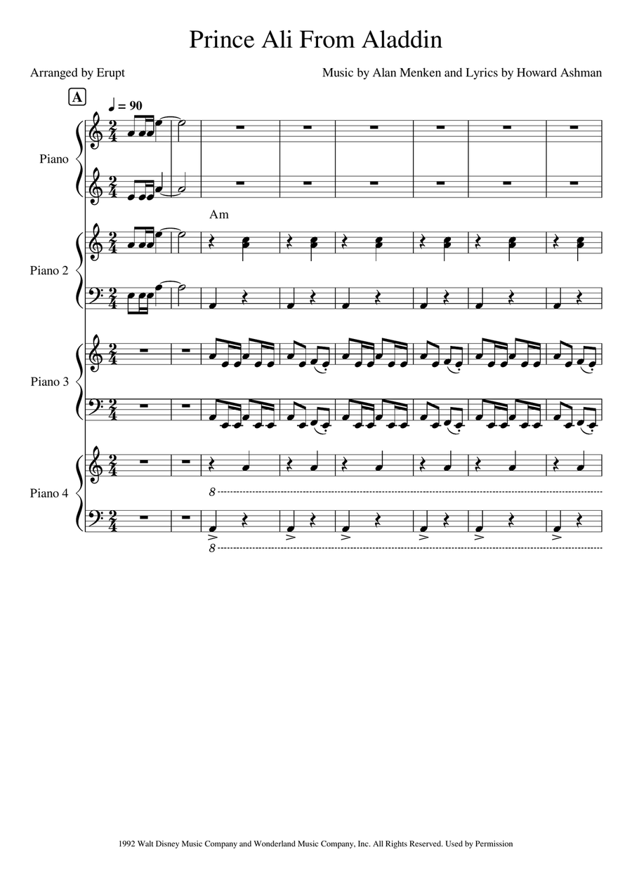 Prince Ali Piano Solo scores gallery preview page 1