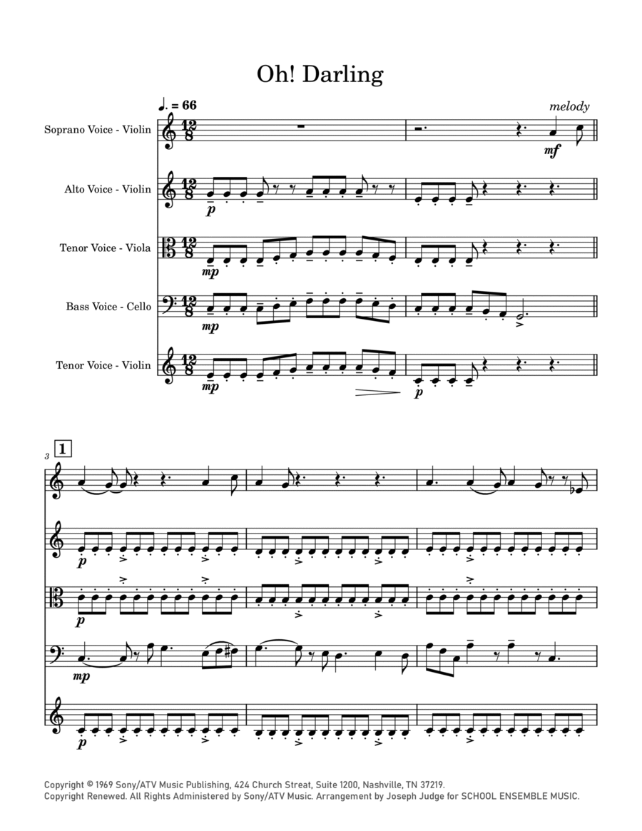 Oh! Darling String Quartet scores gallery preview page 1