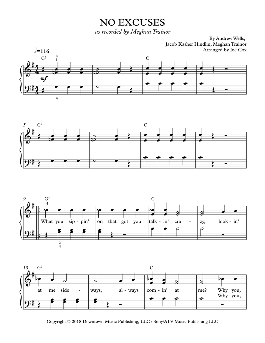 No Excuses Piano, Vocal scores gallery preview page 1