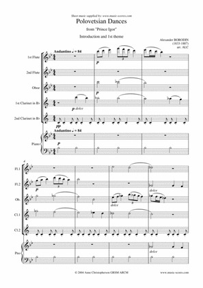Polovetsian Dances - Prince Igor - Introduction and Gliding Dance of the Maidens - 2 Flutes, Oboe, 2
