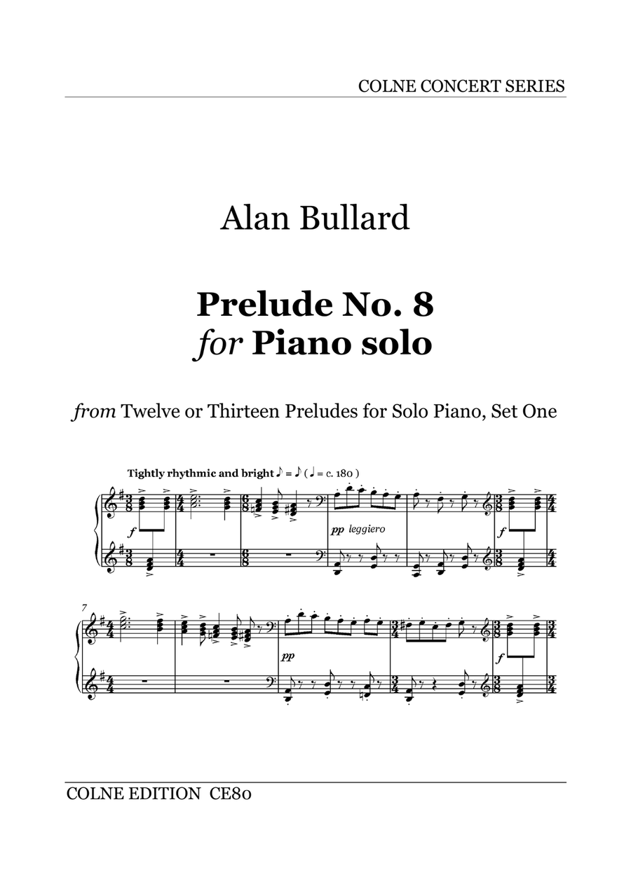 Prelude no. 8 from '12 or 13 Preludes for Piano, Set 1' (Trinity College London Grade 7 Piano) Piano Method scores gallery preview page 1
