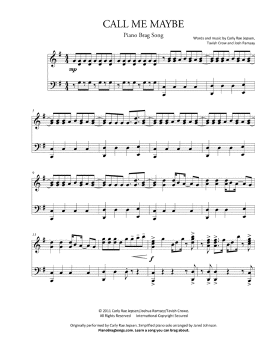 Call Me Maybe Piano Solo scores gallery preview page 1
