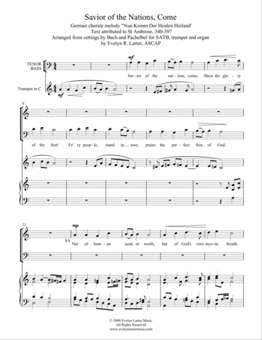 Savior Of The Nations, Come 4-Part scores gallery preview page 1