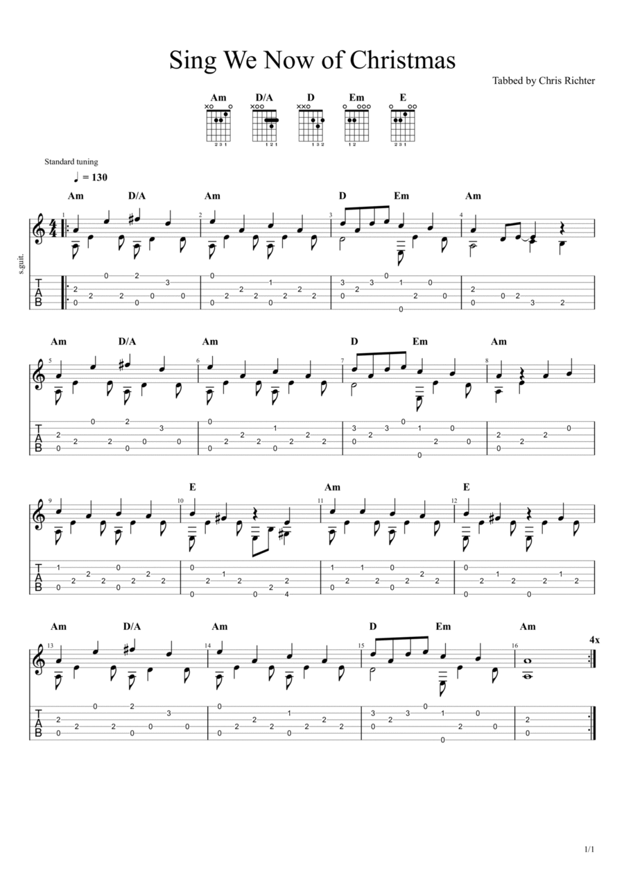 Sing We Now of Christmas Guitar Tablature scores gallery preview page 1