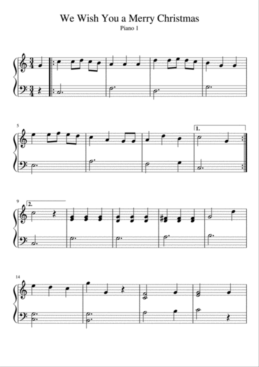 We Wish You a Merry Christmas - Easy Piano DUET Easy Piano scores gallery preview page 1