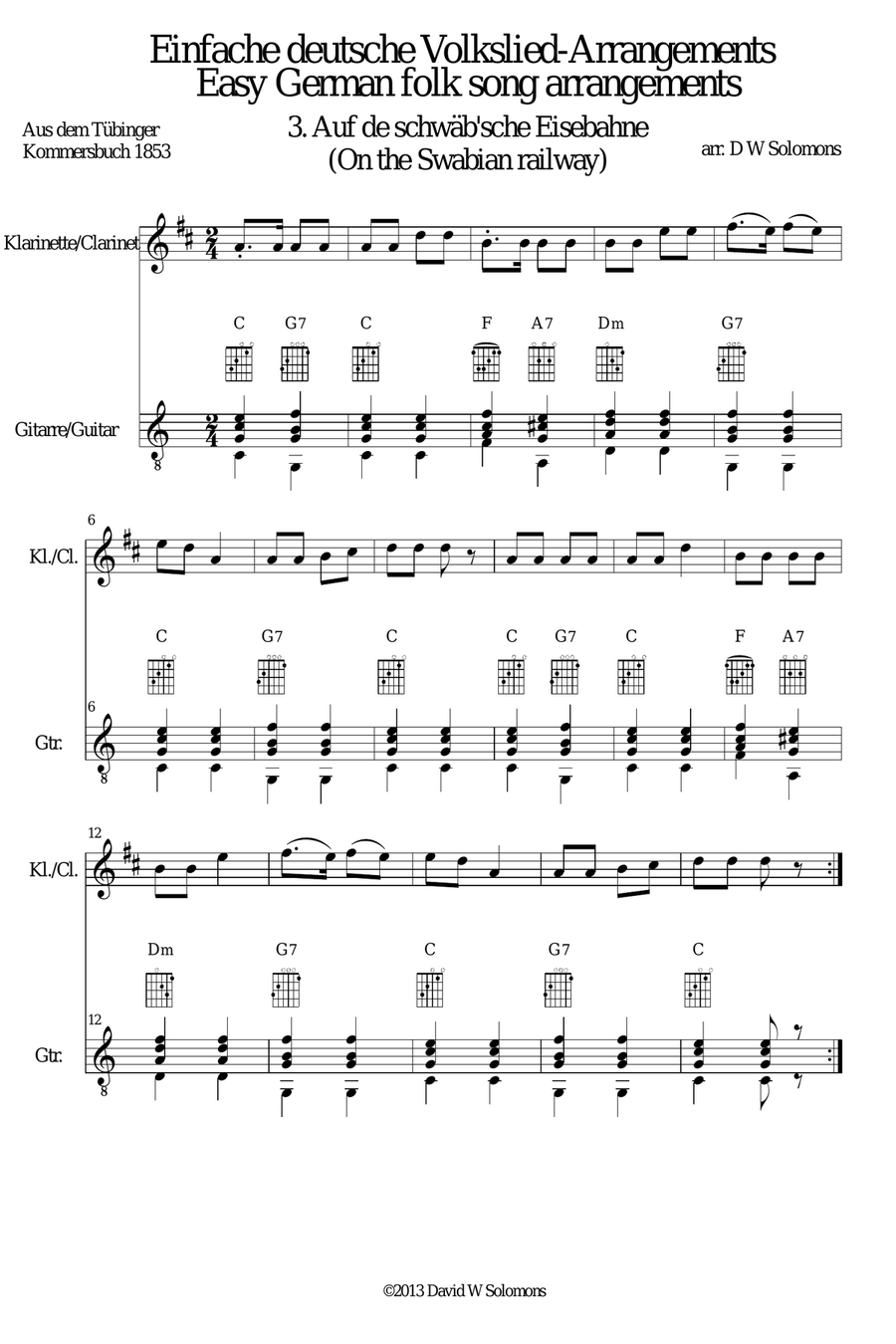 Railway Song (Auf de schwäb'sche Eisebahne) for clarinet and guitar Clarinet scores gallery preview page 3