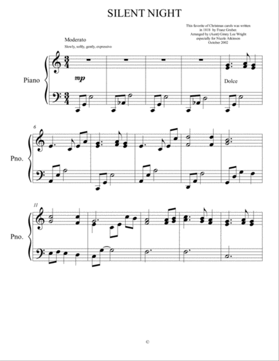 SILENT NIGHT Piano Solo scores gallery preview page 1