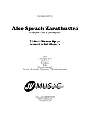 Book cover for Also Sprach Zarathustra for Brass Quintet with optional Timpani