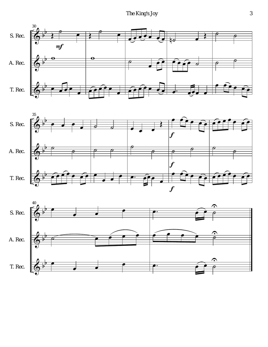 The King's Joy for recorder trio (soprano, alto, tenor) Soprano Recorder scores gallery preview page 3