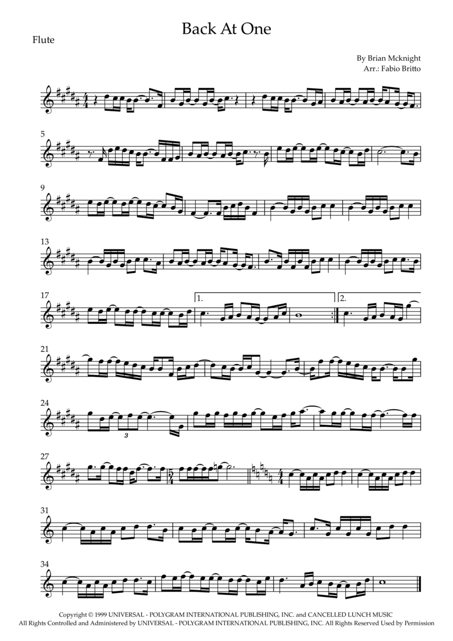 Back At One Flute Solo scores gallery preview page 1