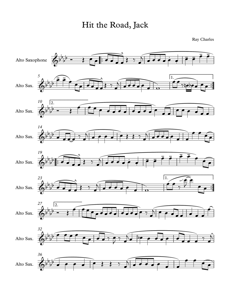 Hit The Road Jack Alto Saxophone scores gallery preview page 1