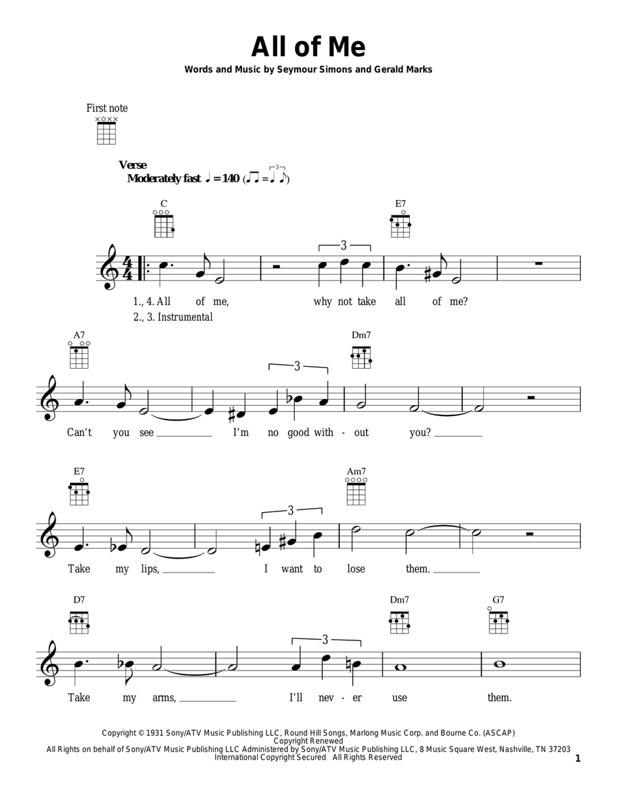 All Of Me Ukulele scores gallery preview page 1