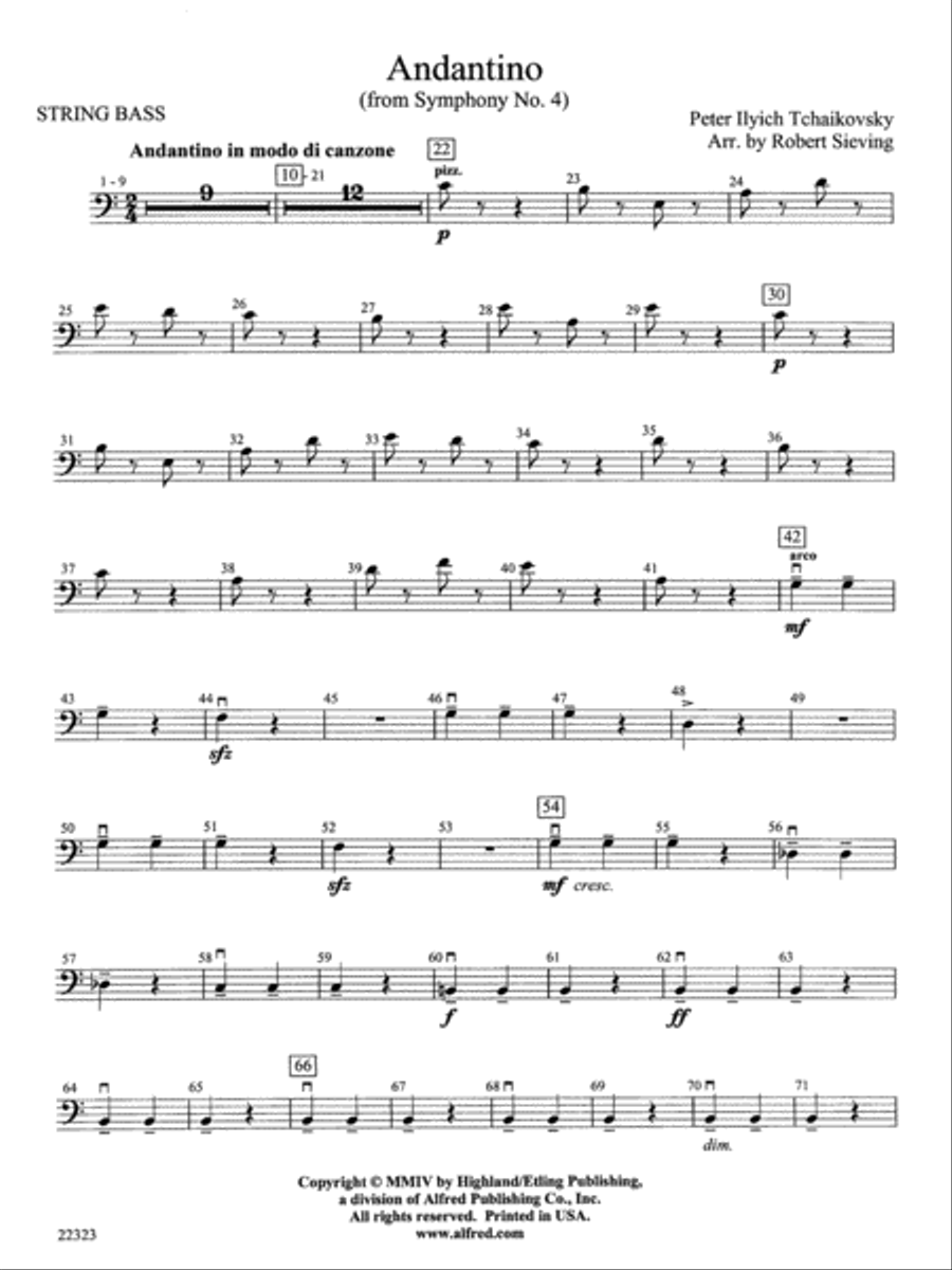 Andantino (from Symphony No. 4): String Bass String Orchestra scores gallery preview page 1